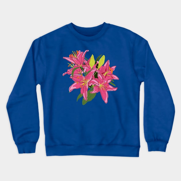 Stargazer Lily Flowers Digital Painting Crewneck Sweatshirt by ellenhenryart